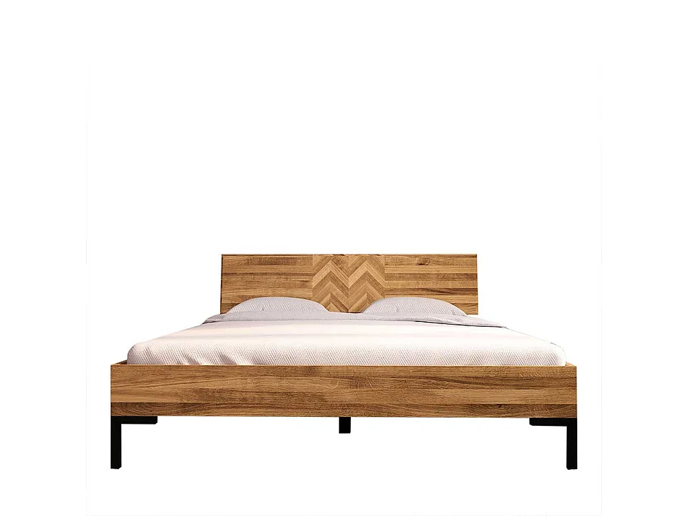 Hochwertiges Holzbett aus Wildeiche Massivholz Vierfußgestell aus Metall