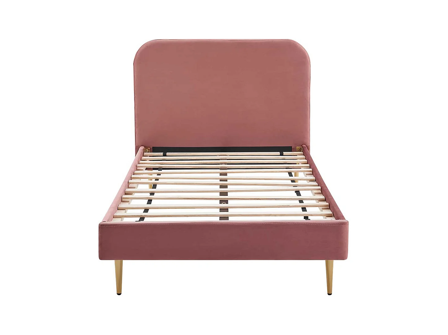 Stoffbett mit Samtbezug Rosa Gestell Goldfarben aus Metall