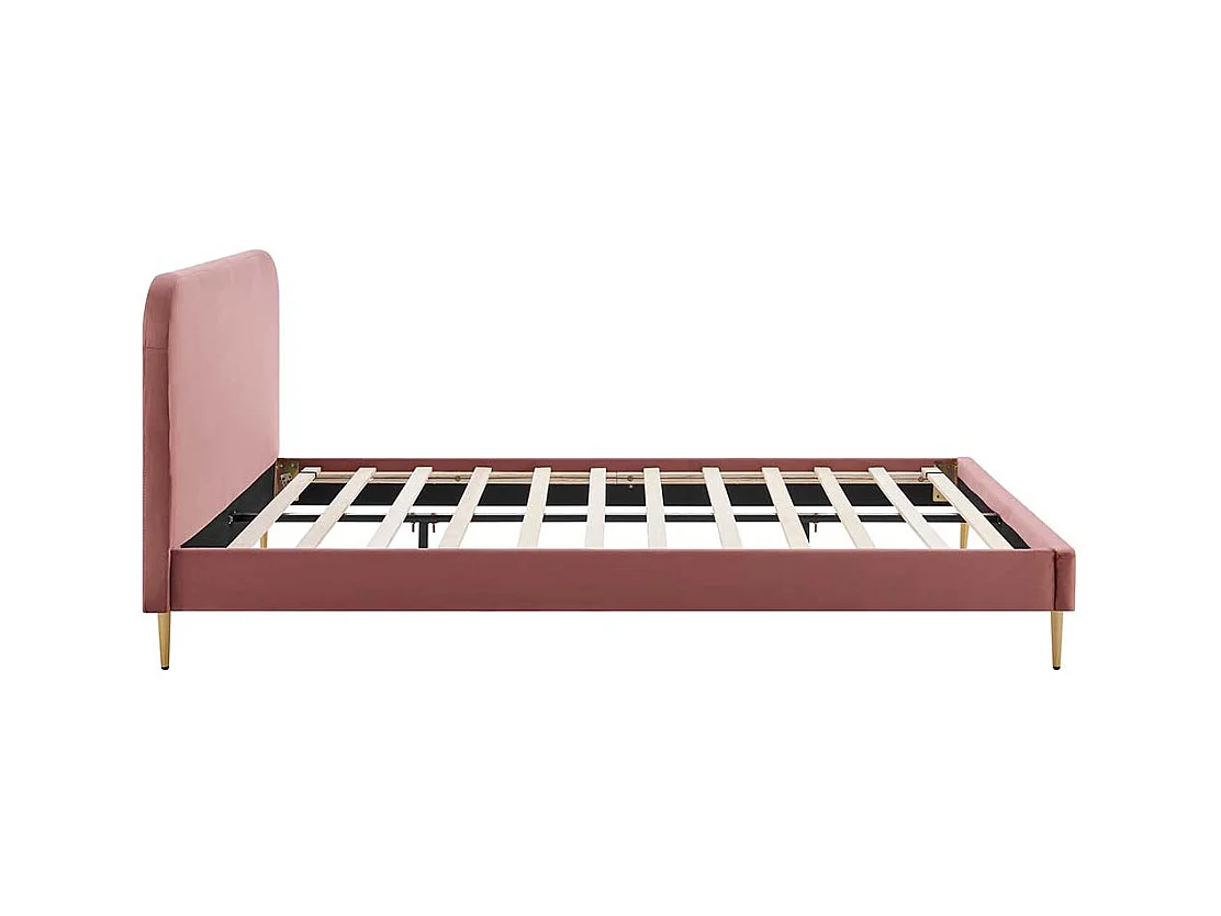 Stoffbett mit Samtbezug Rosa Gestell Goldfarben aus Metall