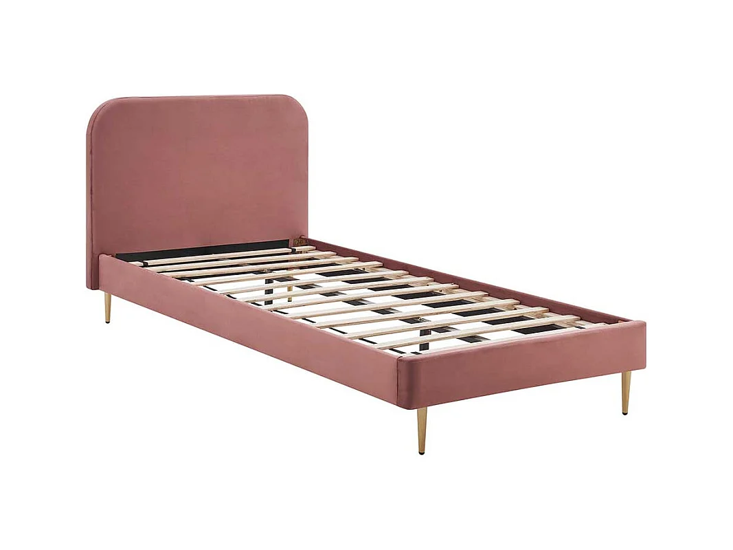 Stoffbett mit Samtbezug Rosa Gestell Goldfarben aus Metall
