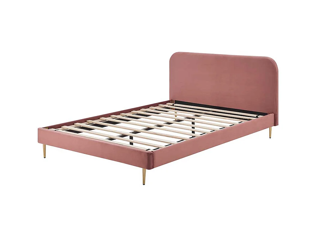 Stoffbett mit Samtbezug Rosa Gestell Goldfarben aus Metall