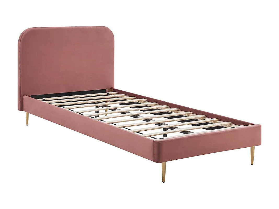 Stoffbett mit Samtbezug Rosa Gestell Goldfarben aus Metall