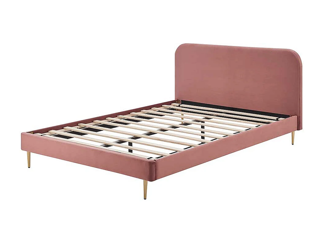 Stoffbett mit Samtbezug Rosa Gestell Goldfarben aus Metall