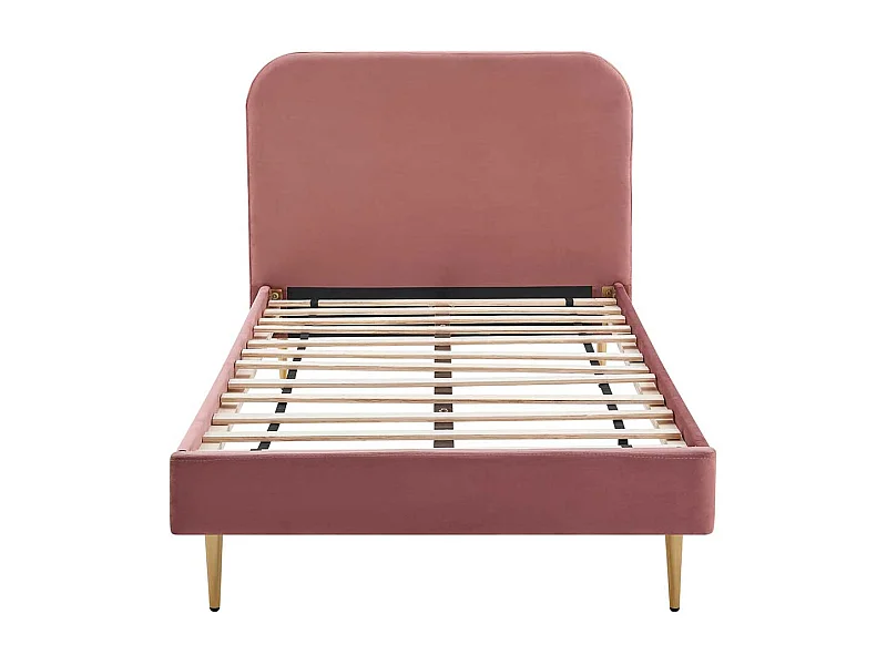 Stoffbett mit Samtbezug Rosa Gestell Goldfarben aus Metall