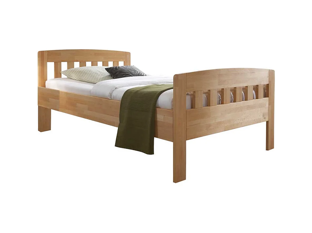 Einzelbett aus Kernbuche Massivholz mit Komforthöhe