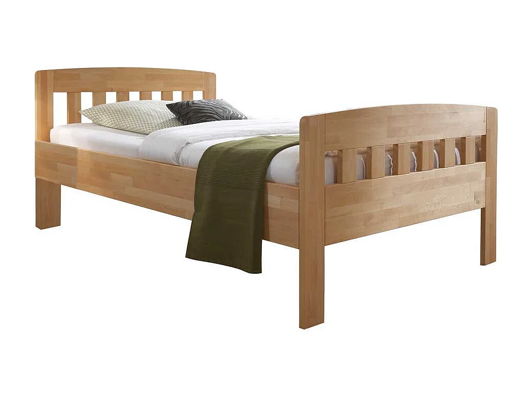Einzelbett aus Kernbuche Massivholz mit Komforthöhe