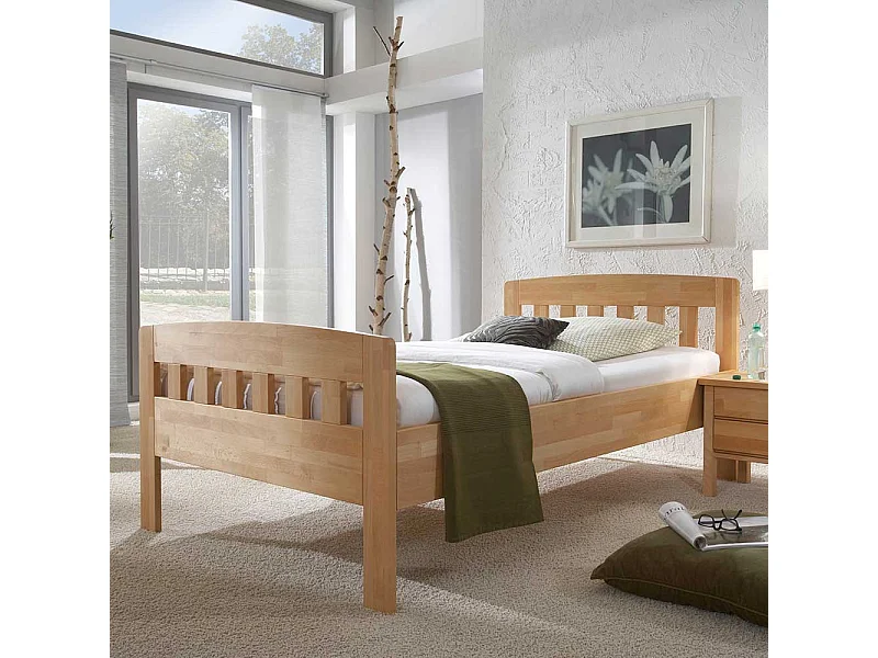 Einzelbett aus Kernbuche Massivholz mit Komforthöhe