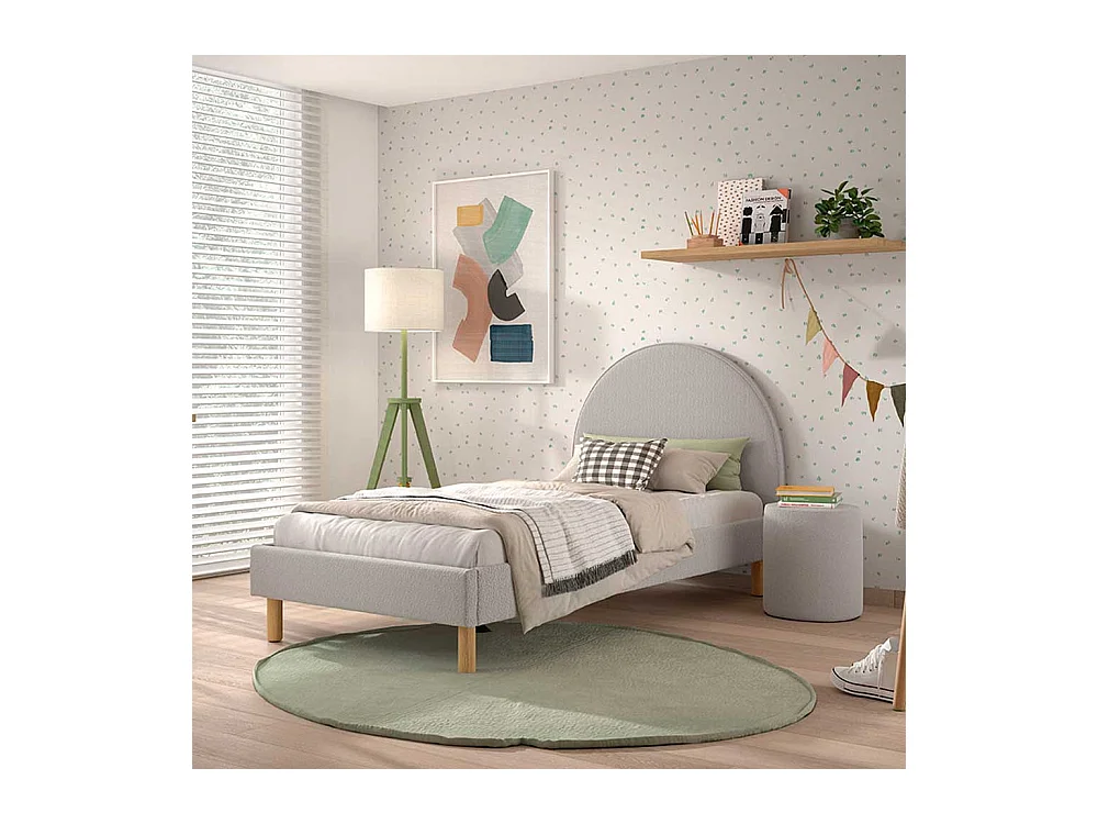 Polsterbettgestell Skandi aus Boucle Stoff Vierfußgestell aus Holz