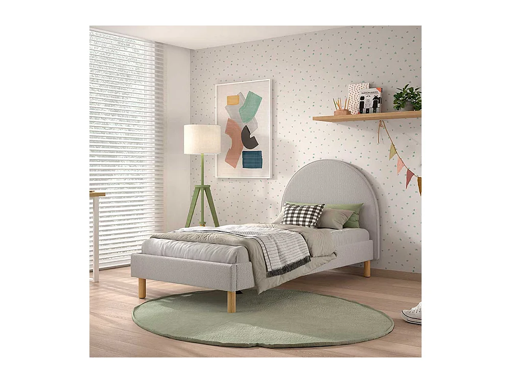 Polsterbettgestell Skandi aus Boucle Stoff Vierfußgestell aus Holz