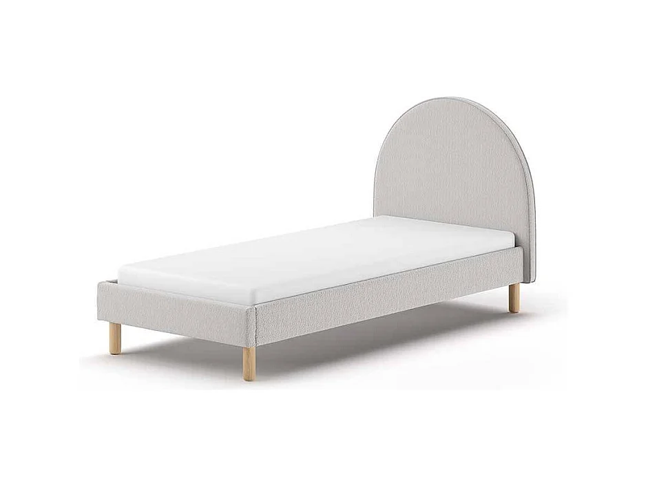 Polsterbettgestell Skandi aus Boucle Stoff Vierfußgestell aus Holz