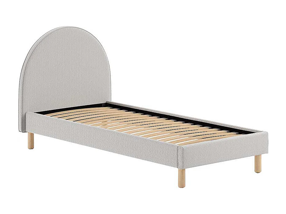 Polsterbettgestell Skandi aus Boucle Stoff Vierfußgestell aus Holz