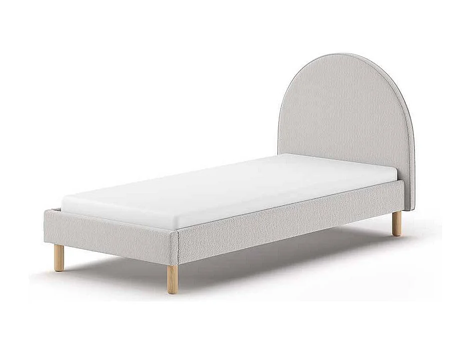 Polsterbettgestell Skandi aus Boucle Stoff Vierfußgestell aus Holz