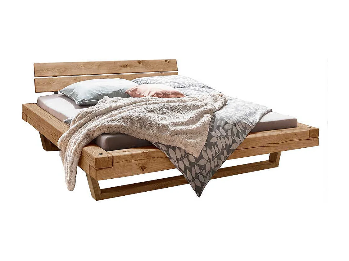 Balken Massivholzbett aus Wildeiche geölt Schwebesockel