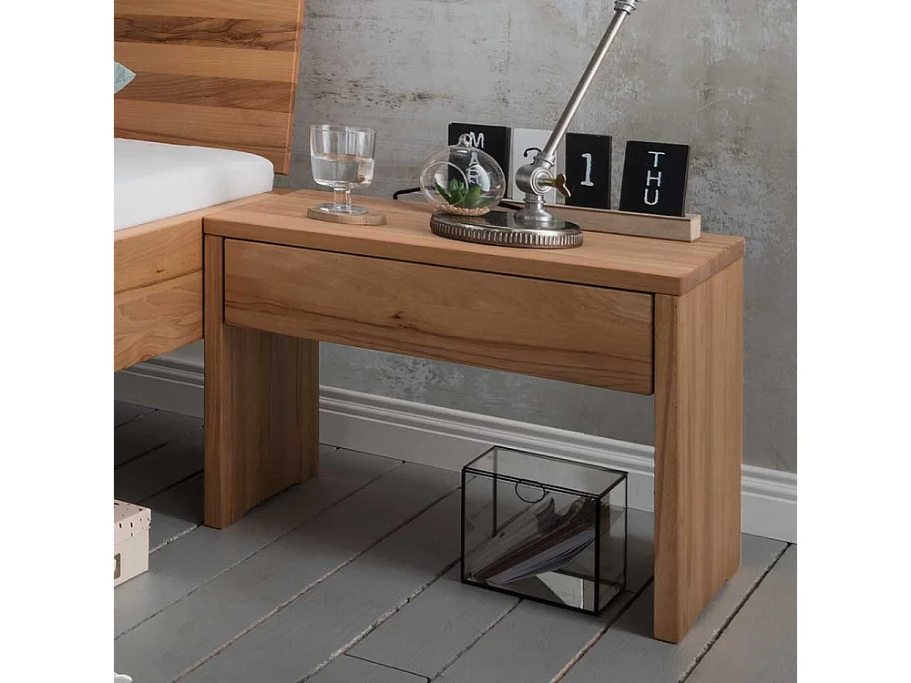 Massivbett mit Nakos aus Kernbuche Holz 45 cm Einstiegshöhe (dreiteilig)