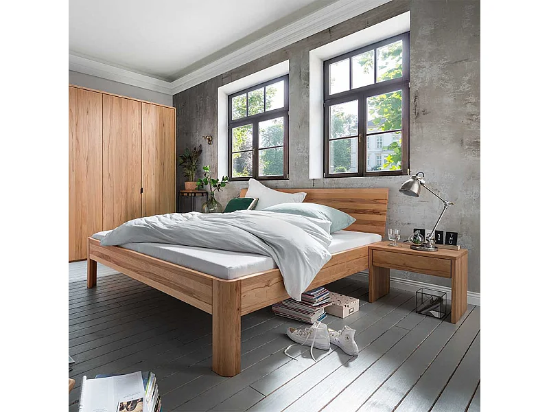 Massivbett mit Nakos aus Kernbuche Holz 45 cm Einstiegshöhe (dreiteilig)