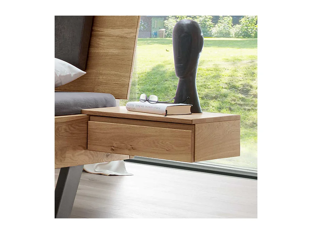 Massivholz Bett aus Wildeiche und Metall 2 Kopfpolster (dreiteilig)