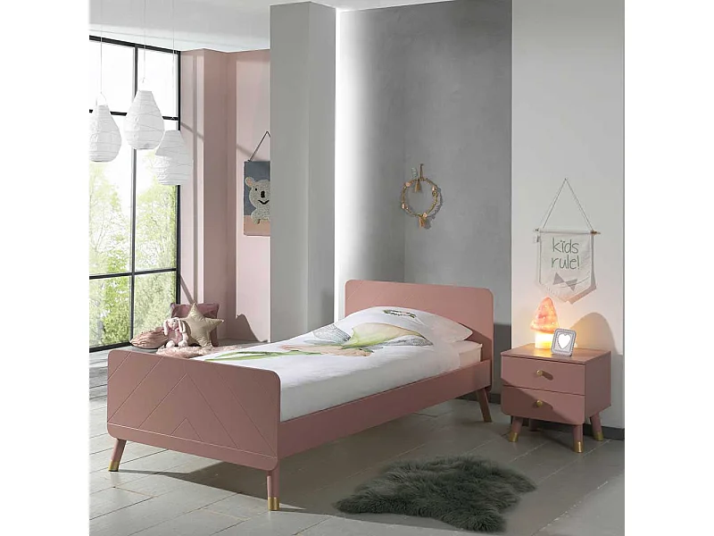 Mädchen Jugendbett in Rosa und Goldfarben Nachttisch (zweiteilig)