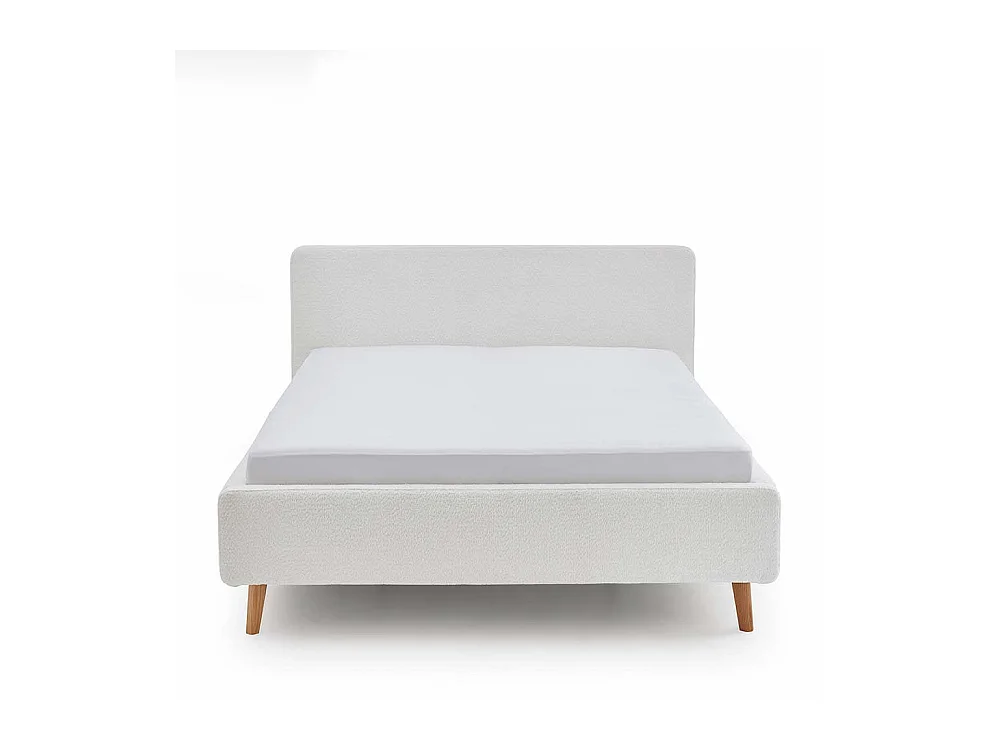 Modernes Polsterbett Cremeweiß mit Vierfußgestell aus Holz Eichefarben