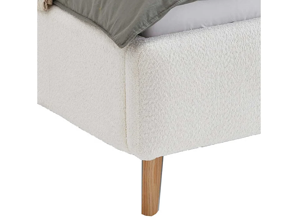 Modernes Polsterbett Cremeweiß mit Vierfußgestell aus Holz Eichefarben