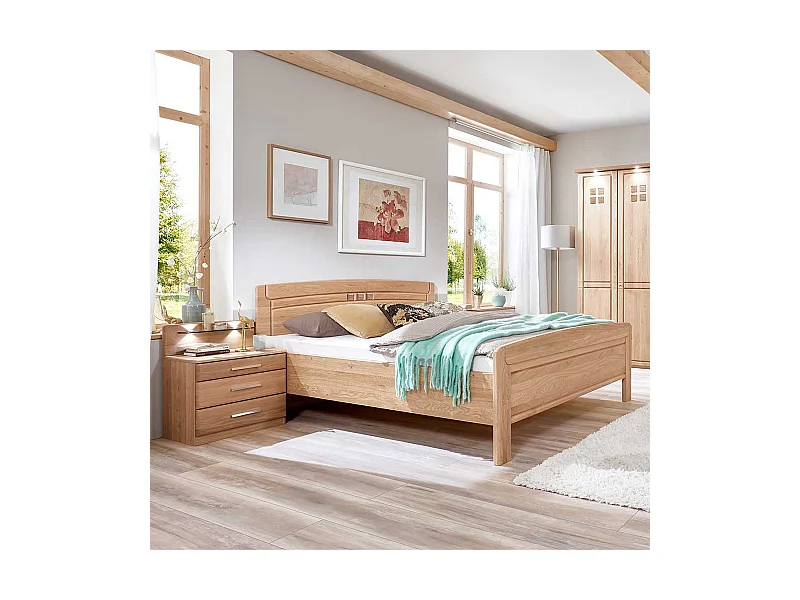 Altersgerechtes Bett aus Eiche teilmassiv LED Beleuchtung (dreiteilig)