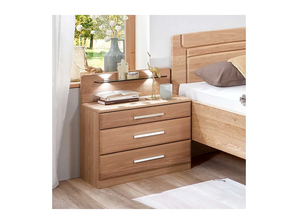 Altersgerechtes Bett aus Eiche teilmassiv LED Beleuchtung (dreiteilig)