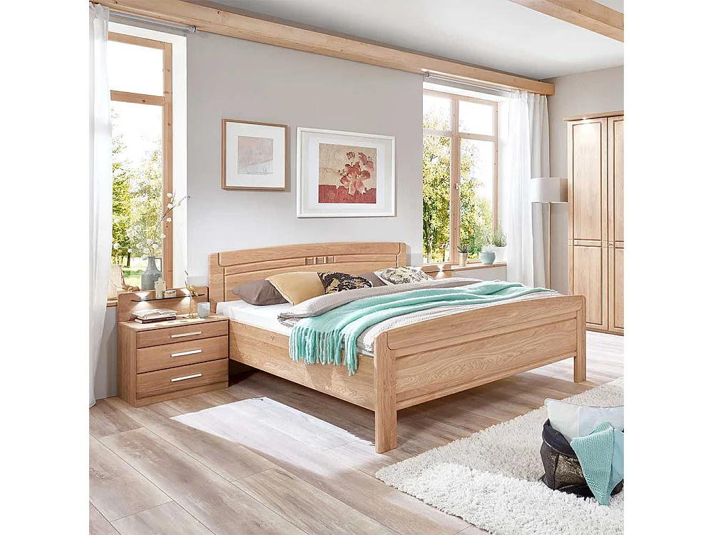 Altersgerechtes Bett aus Eiche teilmassiv LED Beleuchtung (dreiteilig)