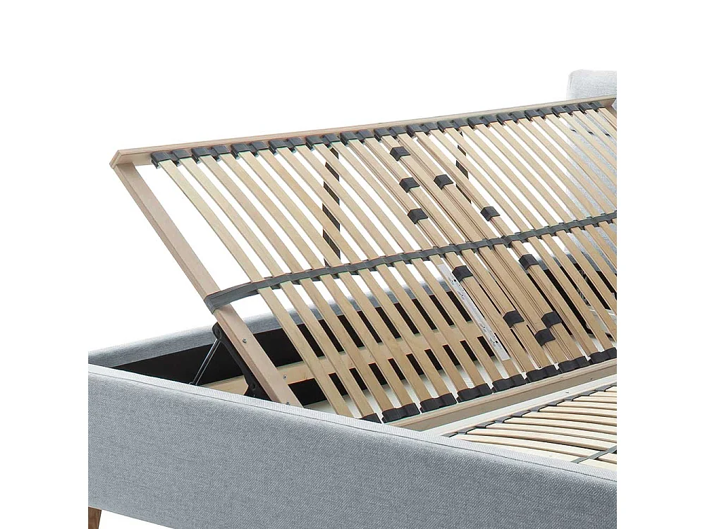 Gepolstertes Bett Grau Stoff mit Vierfußgestell aus Eiche Bettkasten