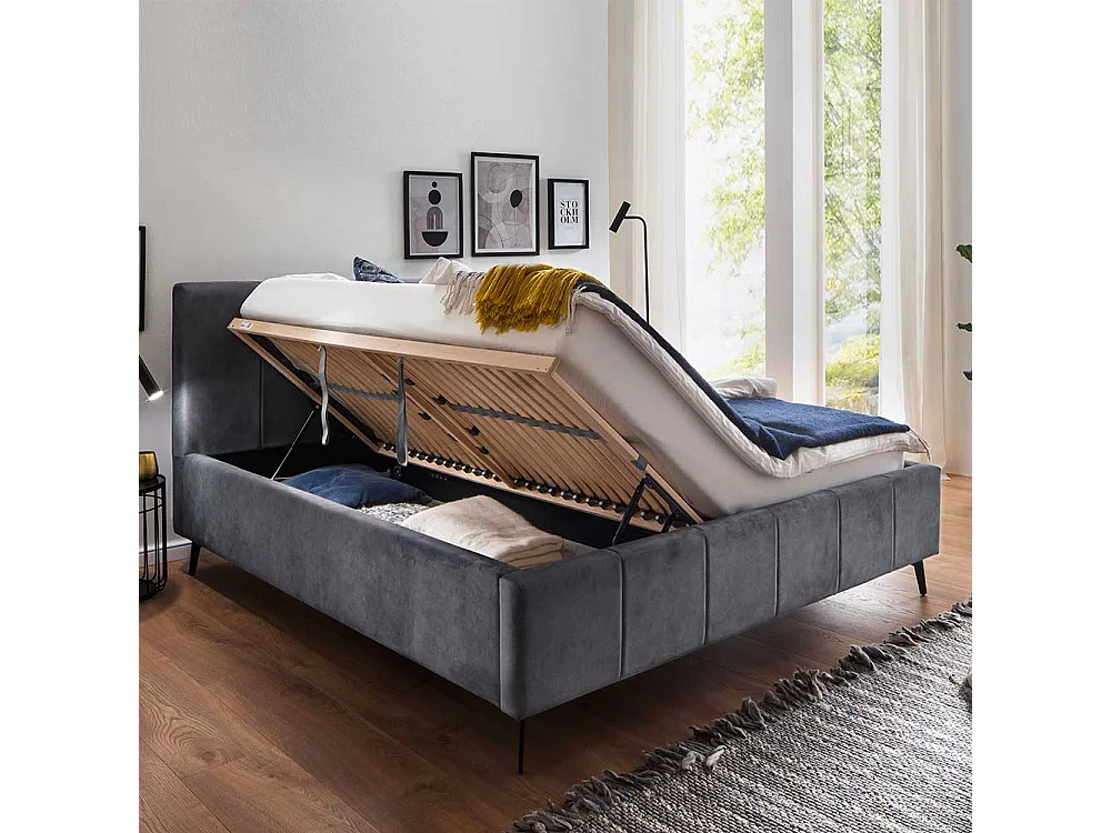 Doppelbettgestell Anthrazit aus Velours Vierfußgestell aus Metall