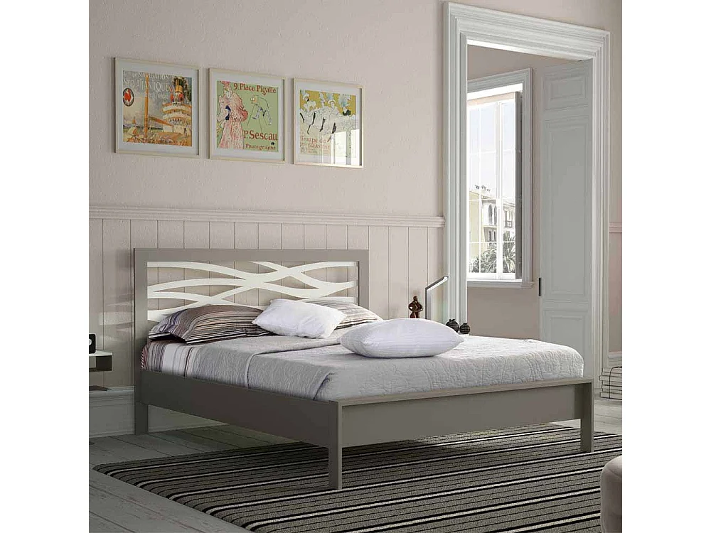 Bett in Grau Metall mit Eichenholz