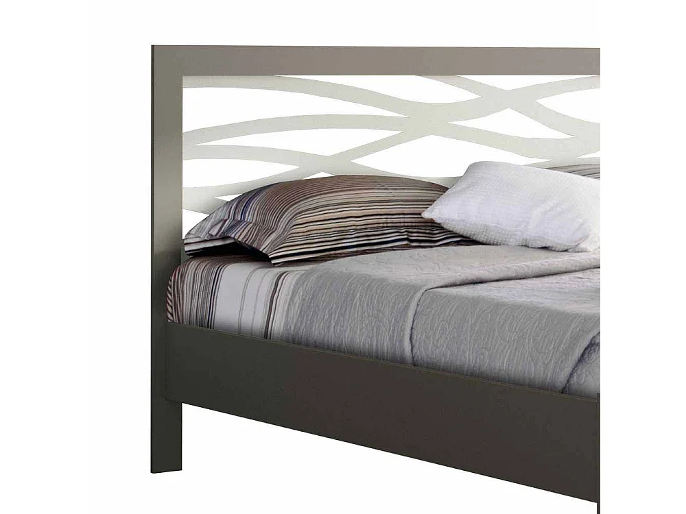 Bett in Grau Metall mit Eichenholz