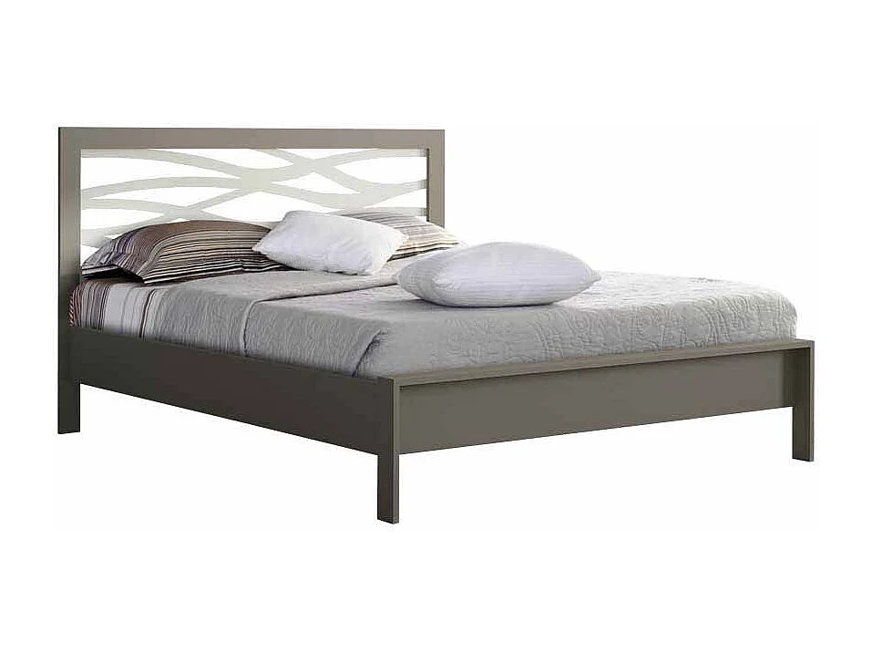 Bett in Grau Metall mit Eichenholz