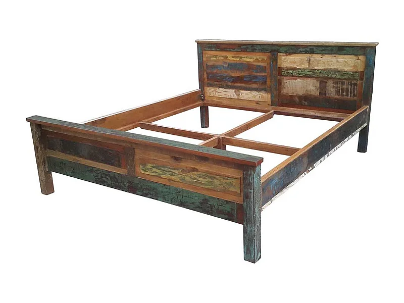 Shabby Doppelbett in Bunt Recyclingholz