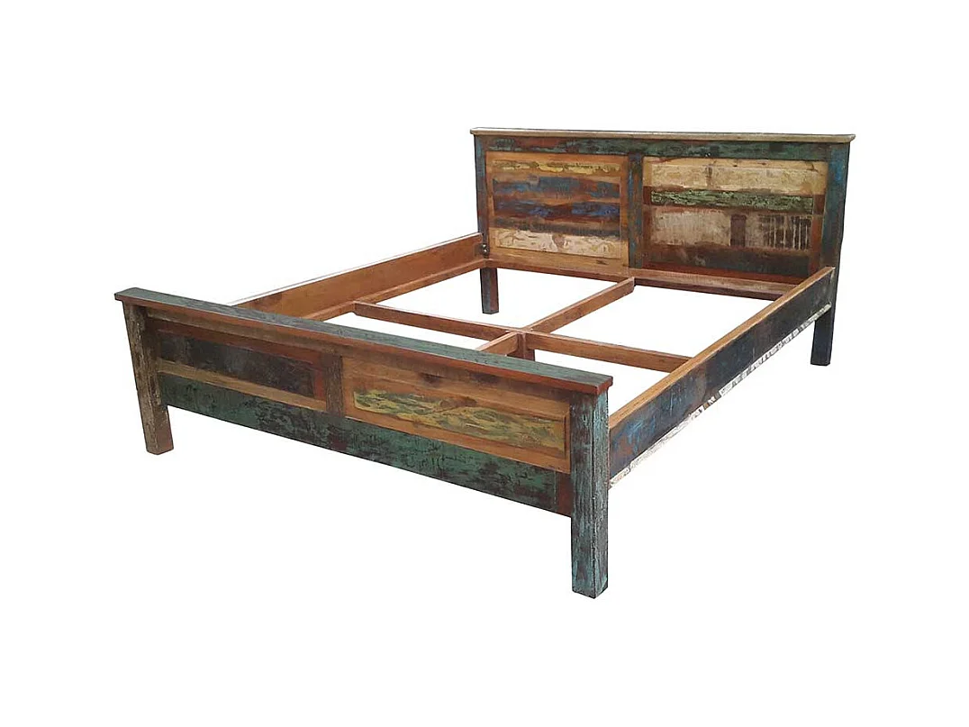 Shabby Doppelbett in Bunt Recyclingholz