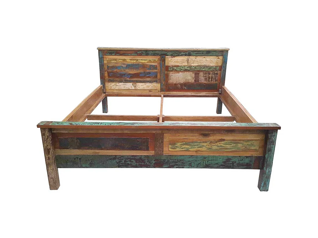 Shabby Doppelbett in Bunt Recyclingholz