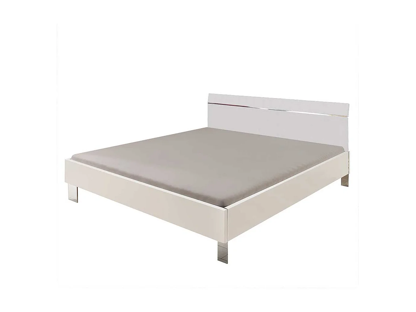 Bett modern in Weiß und Chromfarben Made in Germany