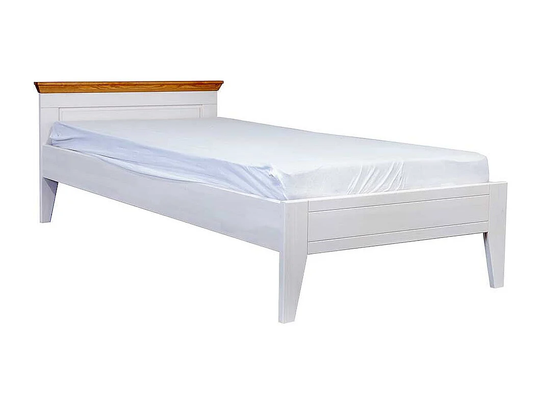 Bettgestell in Weiß und Eichefarben Kiefer Massivholz