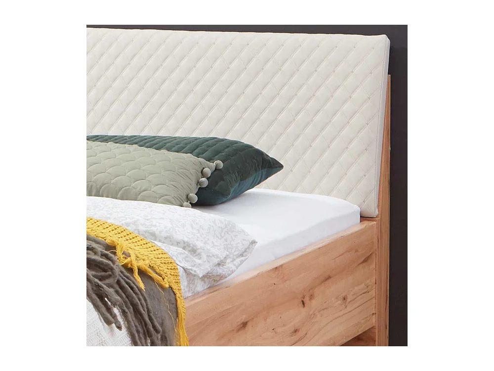 Doppelbett aus Kernbuche Massivholz Kunstleder in Beige