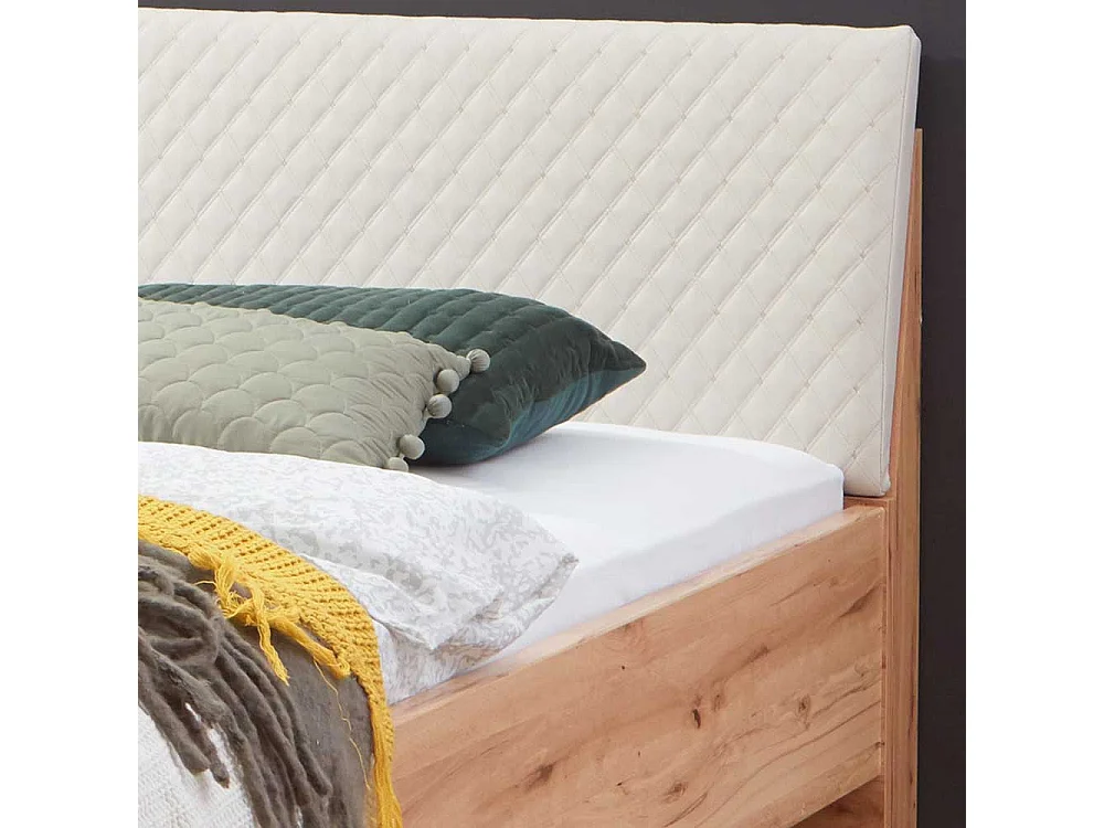 Doppelbett aus Kernbuche Massivholz Kunstleder in Beige