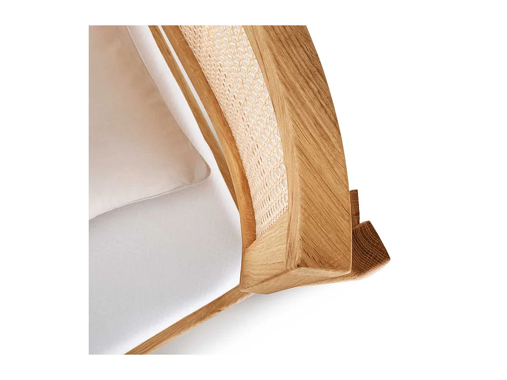 Massivholzbett mit Geflecht aus Wildeiche und Rattan Skandi Design