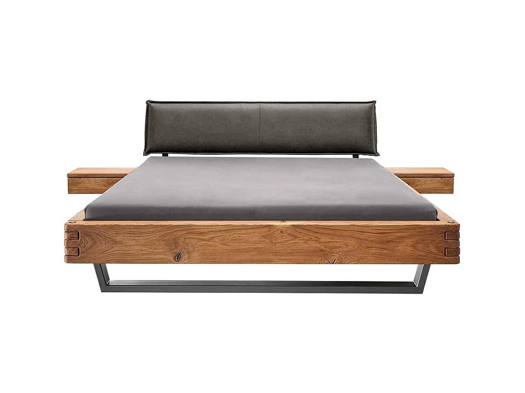 Industriestil Bett Bett aus Wildeiche Massivholz mit Bügelgestell