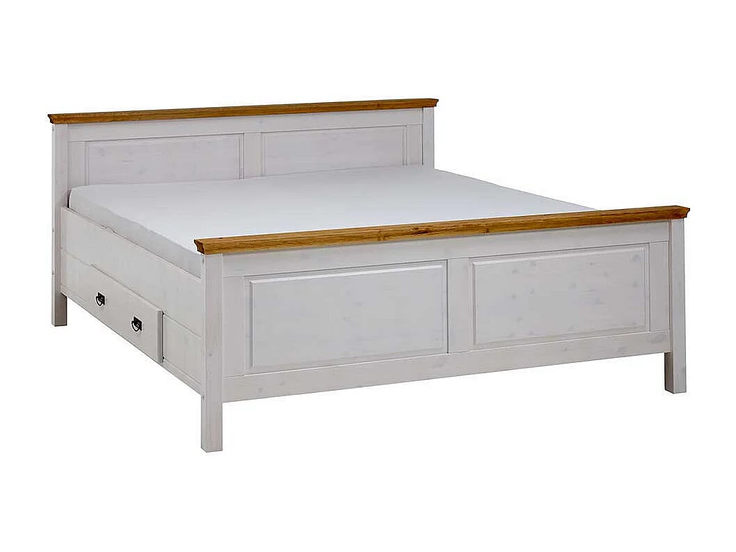 Landhausbett in Weiß Kiefer teilmassiv Nachtkommoden (dreiteilig)