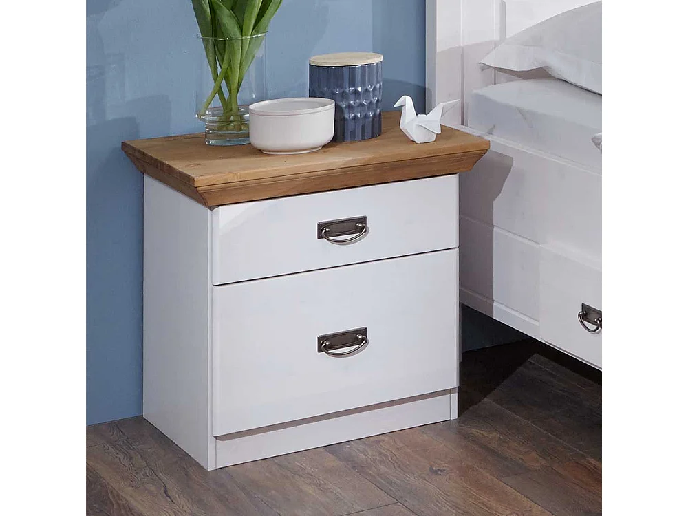 Landhausbett in Weiß Kiefer teilmassiv Nachtkommoden (dreiteilig)