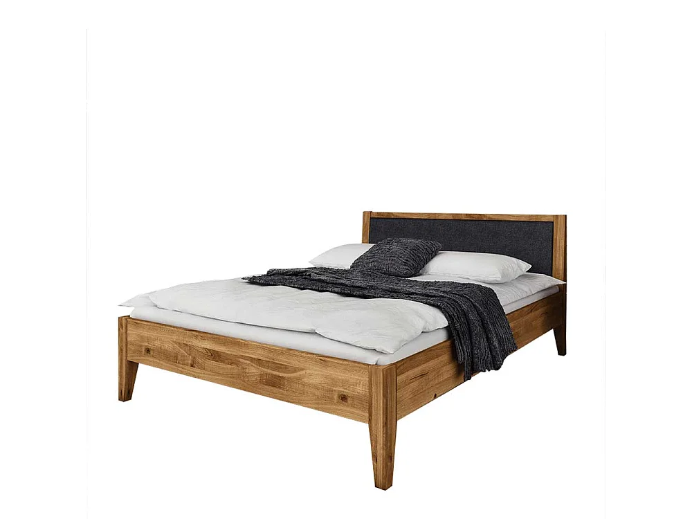 Naturholzbett aus Wildeiche Massivholz gepolstertem Kopfteil in Anthrazit