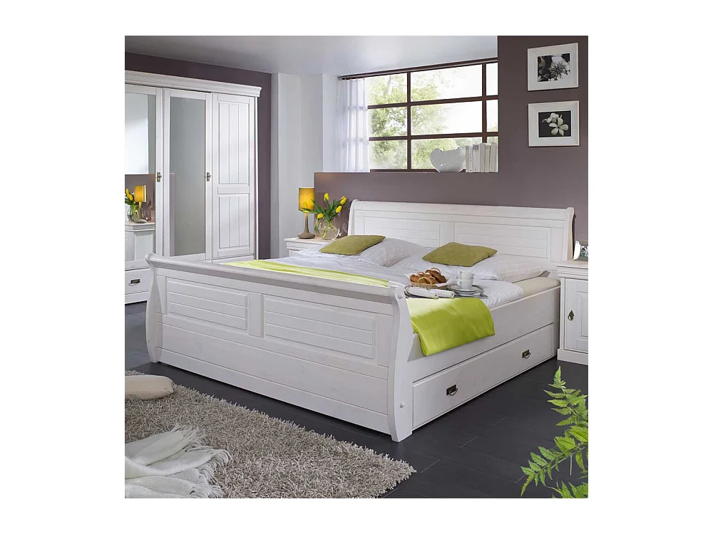 Massivholzbett in Weiß Kiefer