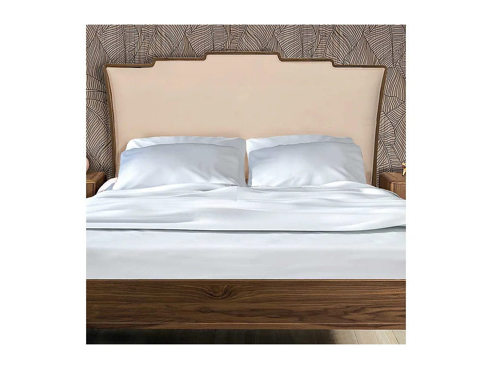 Exklusives Design Bett Nussbaum furniert gepolstertem Kopfteil in Beige (dreiteilig)
