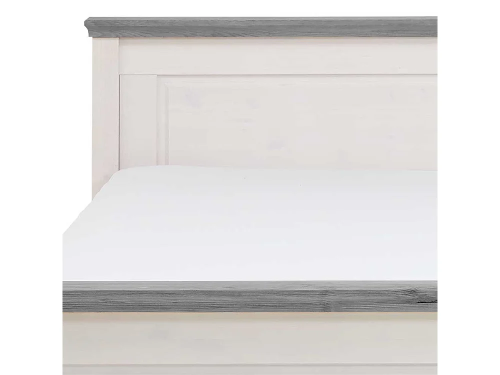 Landhaus Massivholzbett in Weiß Grau Kiefer