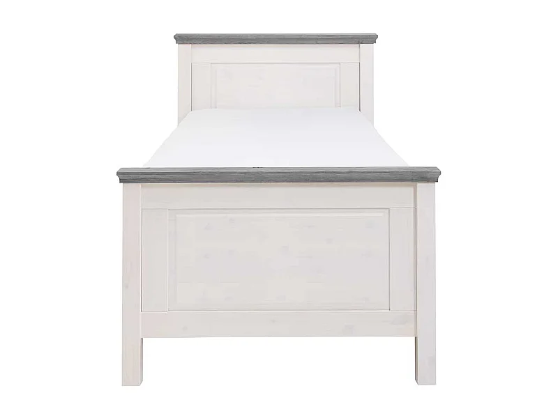 Landhaus Massivholzbett in Weiß Grau Kiefer