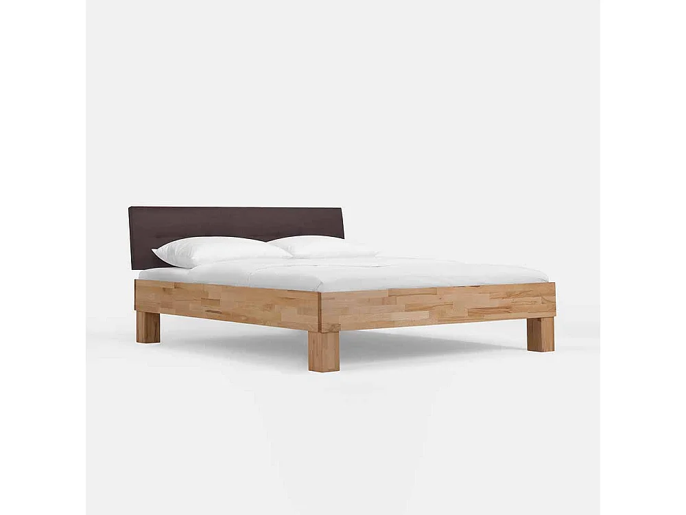 Massivholzbett mit gepolstertem Kopfteil in Dunkelbraun Kernbuche geölt