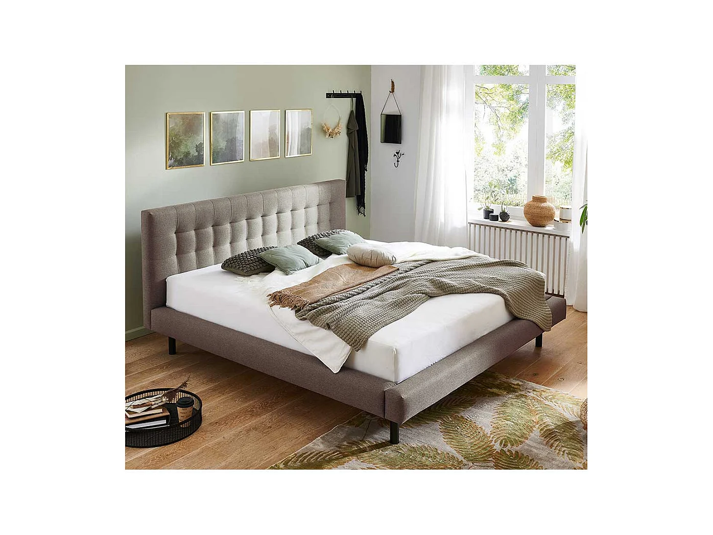 Gepolstertes Bett Stoff Hellbraun 160x200 cm 180x200 cm