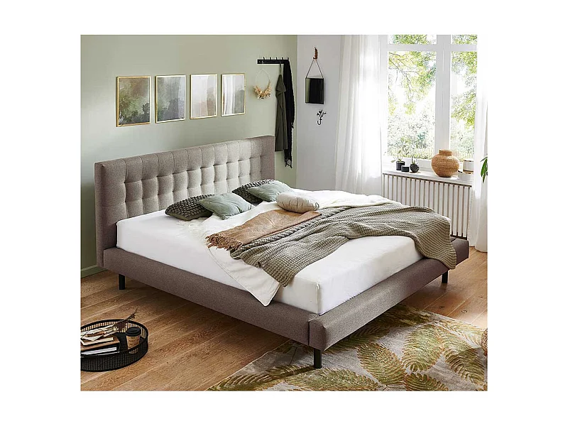 Gepolstertes Bett Stoff Hellbraun 160x200 cm 180x200 cm